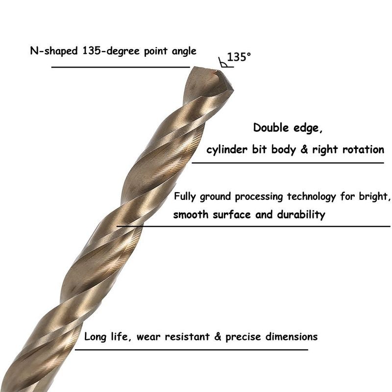 Metrik M35 Cobalt Steel HSS Twist Drill Bits Lurus Shank Spiral Flute Type