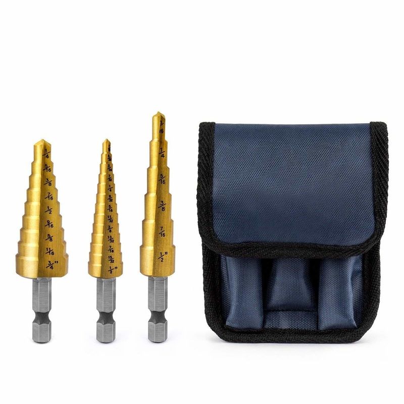 3Pc Titanium HSS Step Drill Bit Set Hex Shank 1/8-3/4 inci