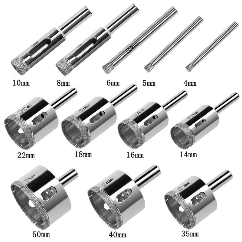 12pc Diamond Core Drill Bit Set 4-50mm untuk Glass Tile Keramik