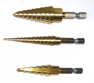 Baja Kecepatan Tinggi Langkah Bor Hex Shank Titanium Dilapisi Flute Lurus Untuk Logam Titanium Langkah Bor Bit